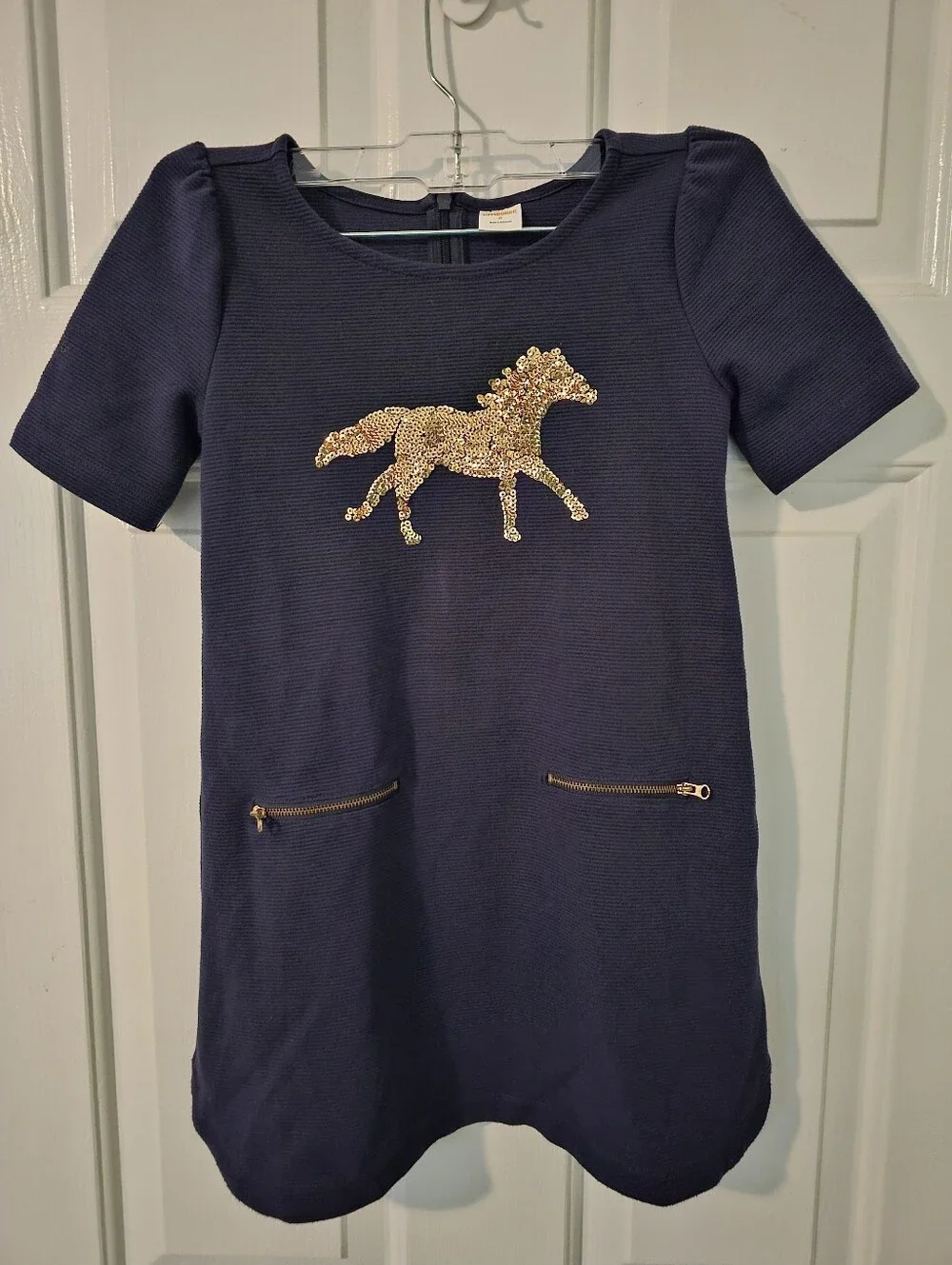 Gymboree Navy Gold Sequin Horse Dress Girls Size 6 Fall/Holiday